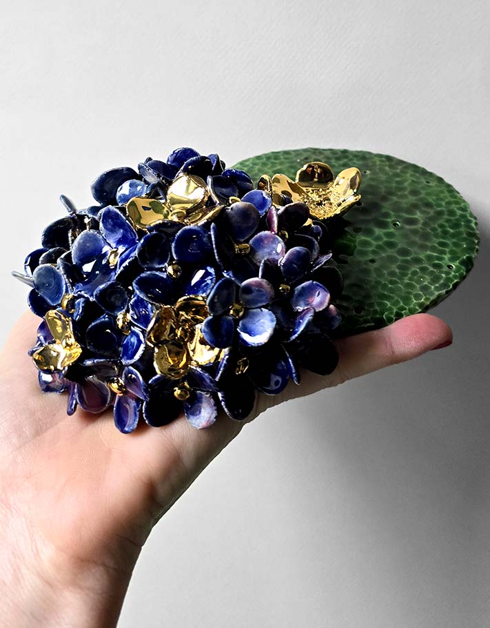 Porte encens Céramique Émaillée, Pensées et Or - Pièce Unique Fait Main