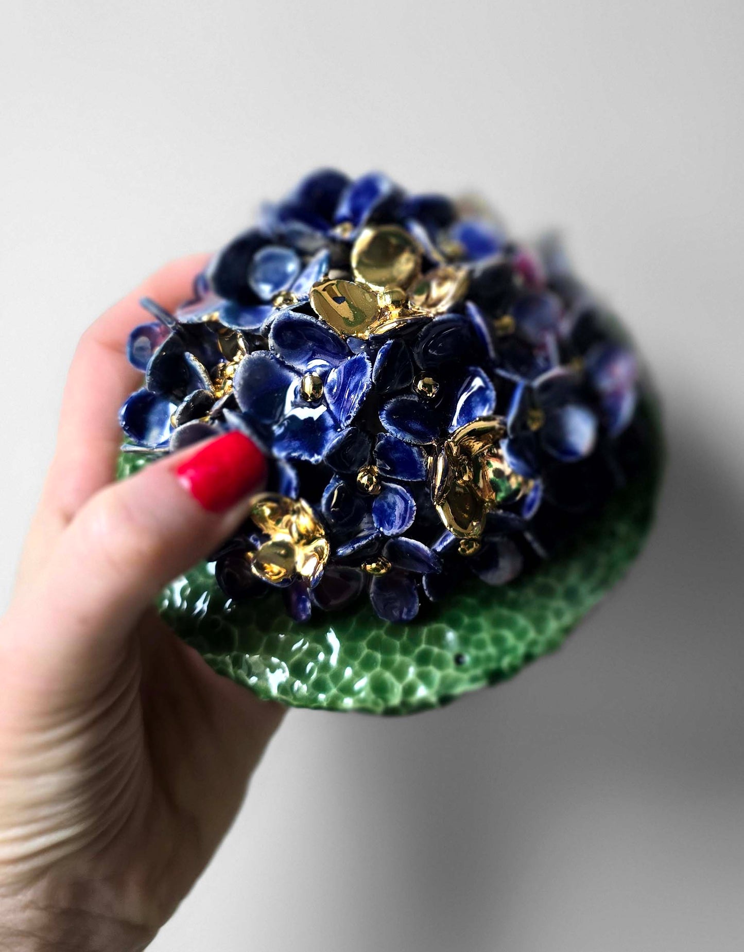 Porte encens Céramique Émaillée, Pensées et Or - Pièce Unique Fait Main