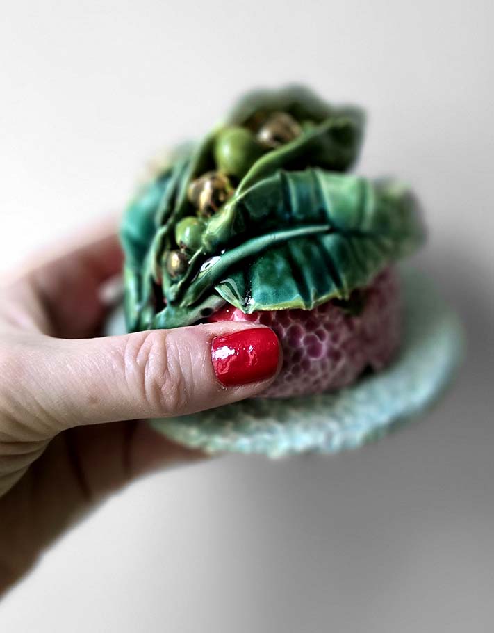 Porte encens Céramique Émaillée, Petits pois et Or - Pièce Unique Fait Main