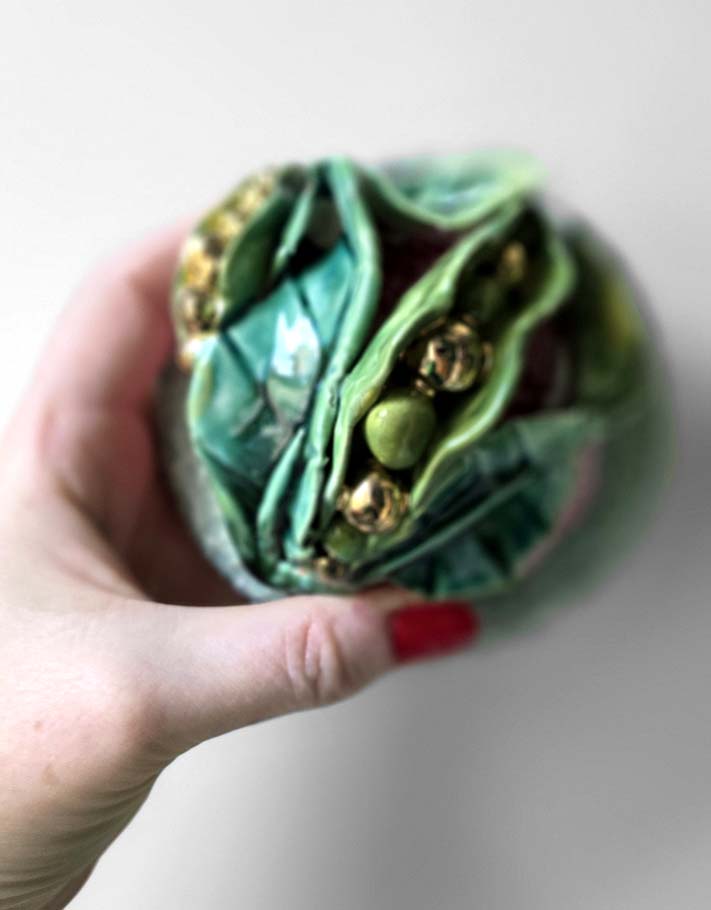 Porte encens Céramique Émaillée, Petits pois et Or - Pièce Unique Fait Main