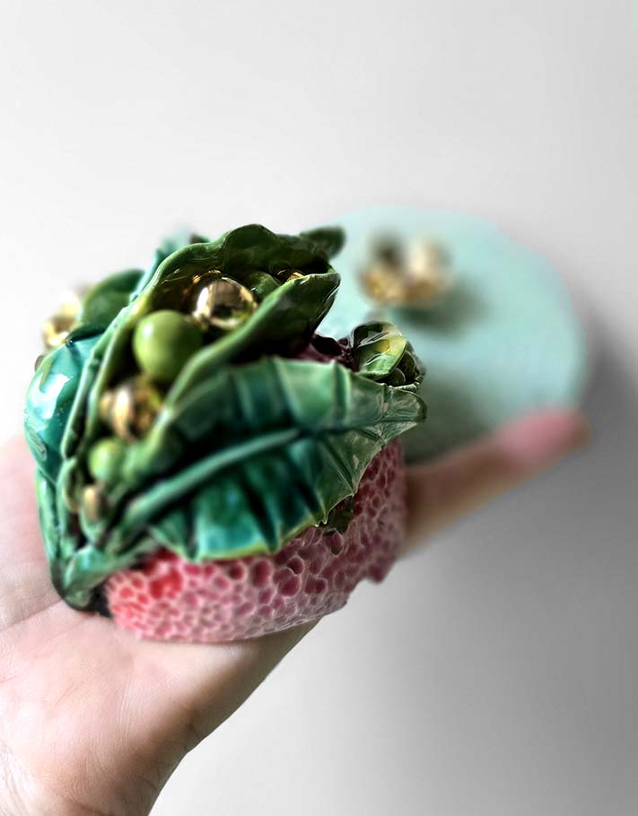 Porte encens Céramique Émaillée, Petits pois et Or - Pièce Unique Fait Main