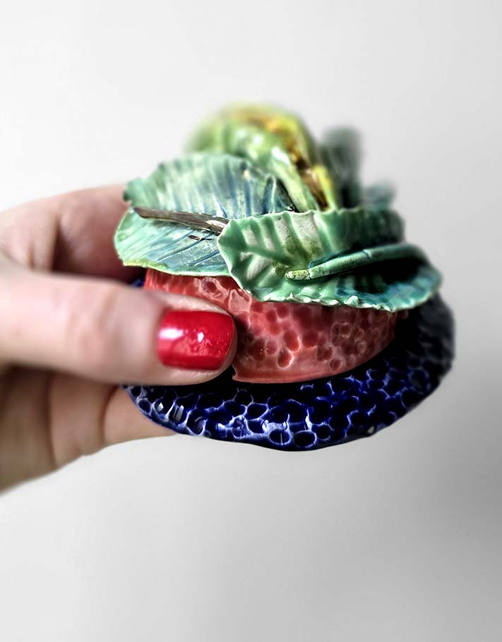 Porte encens Céramique Émaillée, Petits pois et Or - Pièce Unique Fait Main