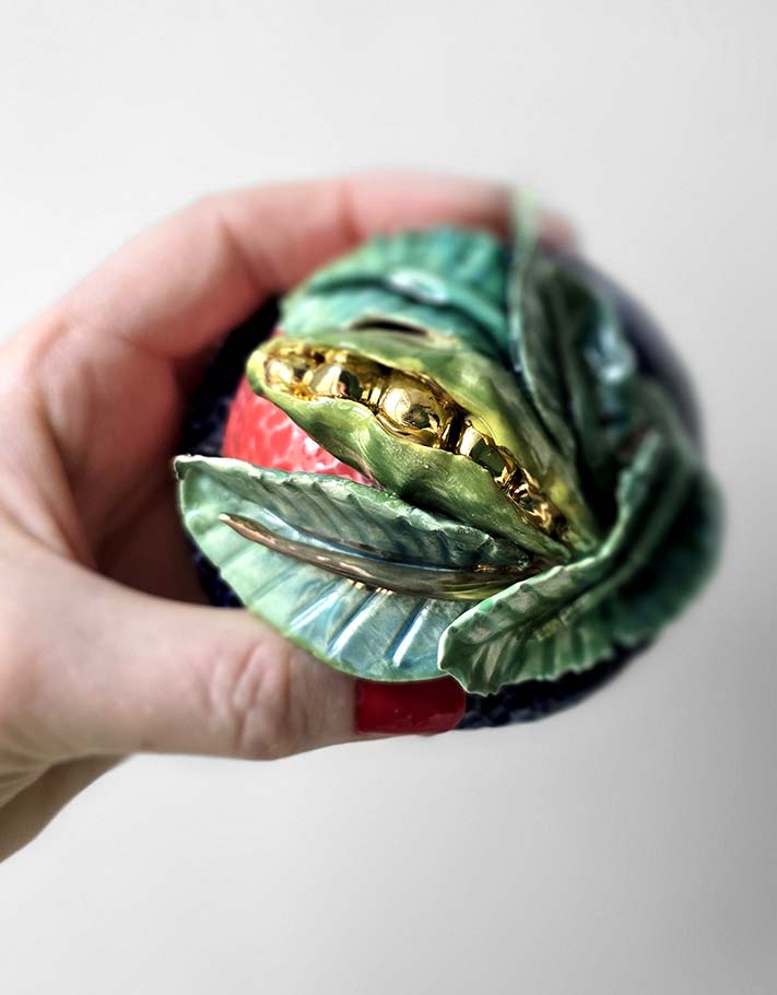 Porte encens Céramique Émaillée, Petits pois et Or - Pièce Unique Fait Main