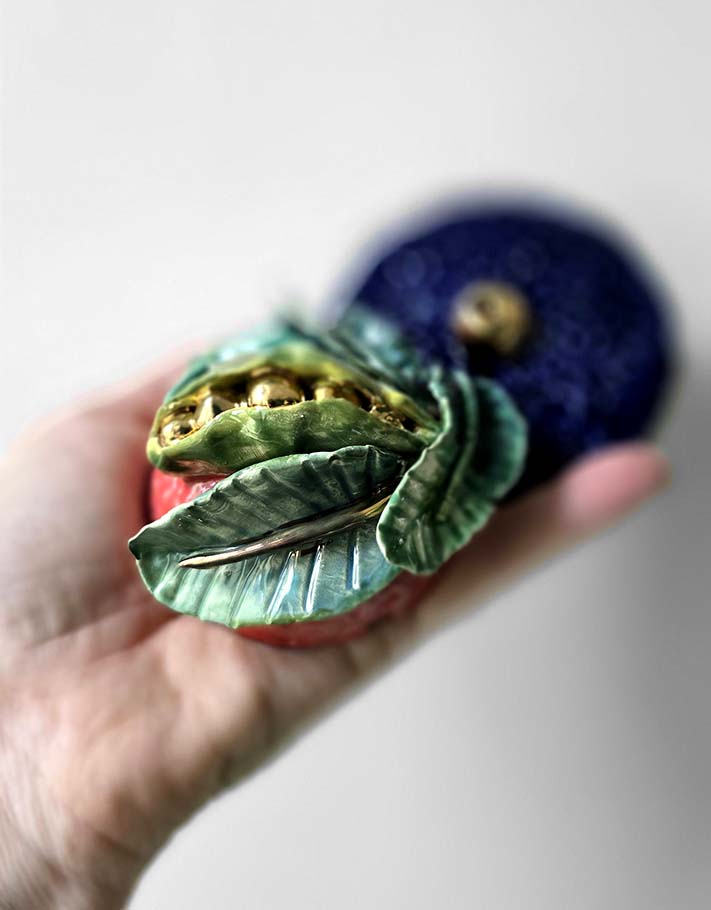 Porte encens Céramique Émaillée, Petits pois et Or - Pièce Unique Fait Main