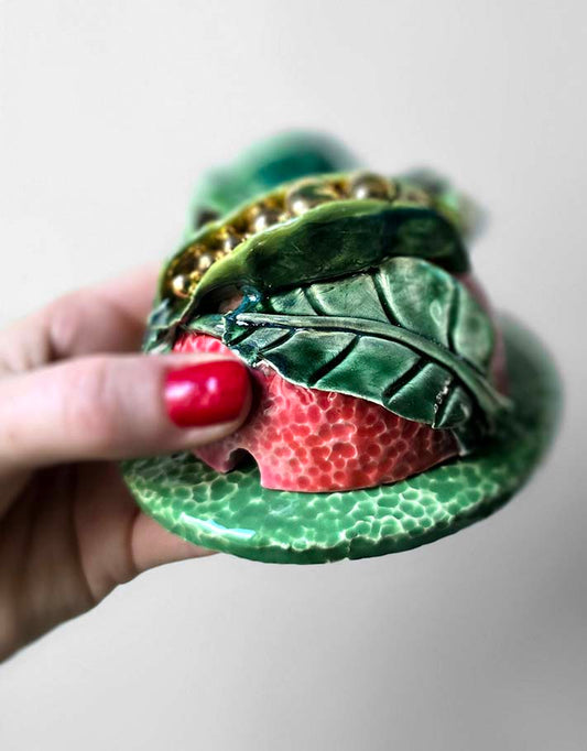 Porte encens Céramique Émaillée, Petits pois et Or - Pièce Unique Fait Main