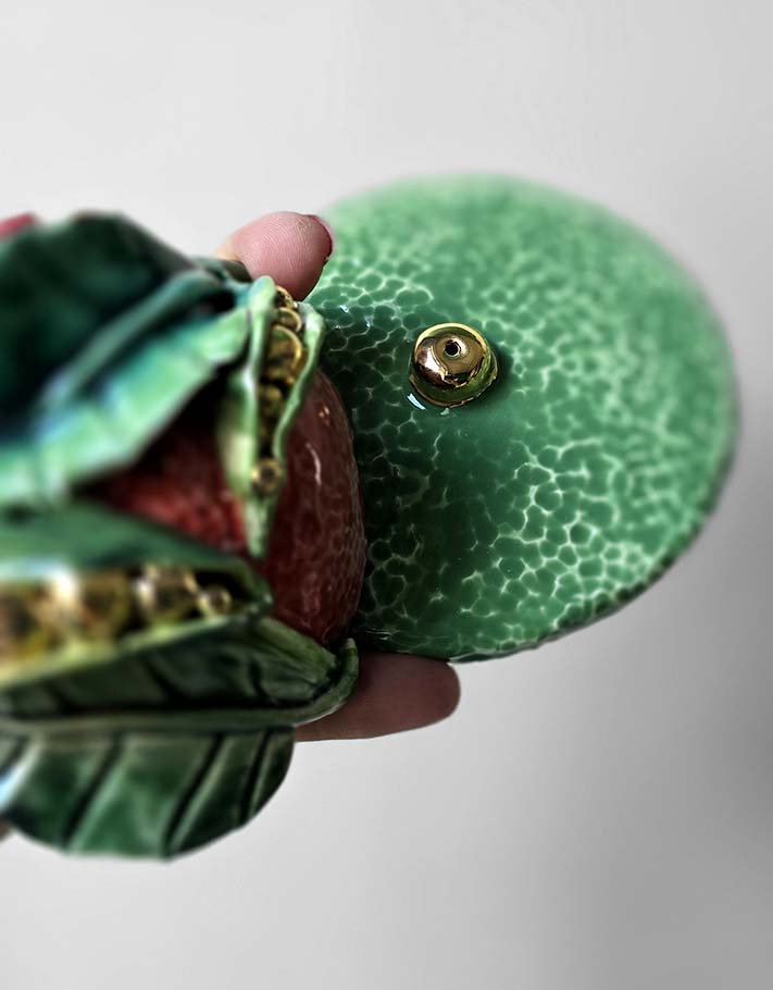 Porte encens Céramique Émaillée, Petits pois et Or - Pièce Unique Fait Main