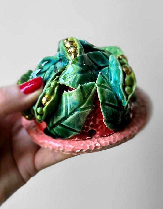 Porte encens Céramique Émaillée, Petits pois et Or - Pièce Unique Fait Main