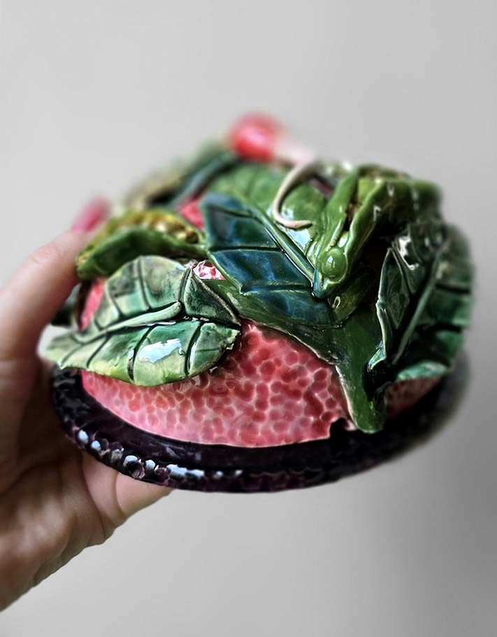 Porte encens Céramique Émaillée, Petits pois et Or - Pièce Unique Fait Main