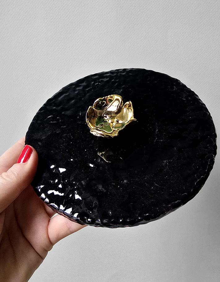 Porte encens Céramique Émaillée, Petits pois et Or - Pièce Unique Fait Main