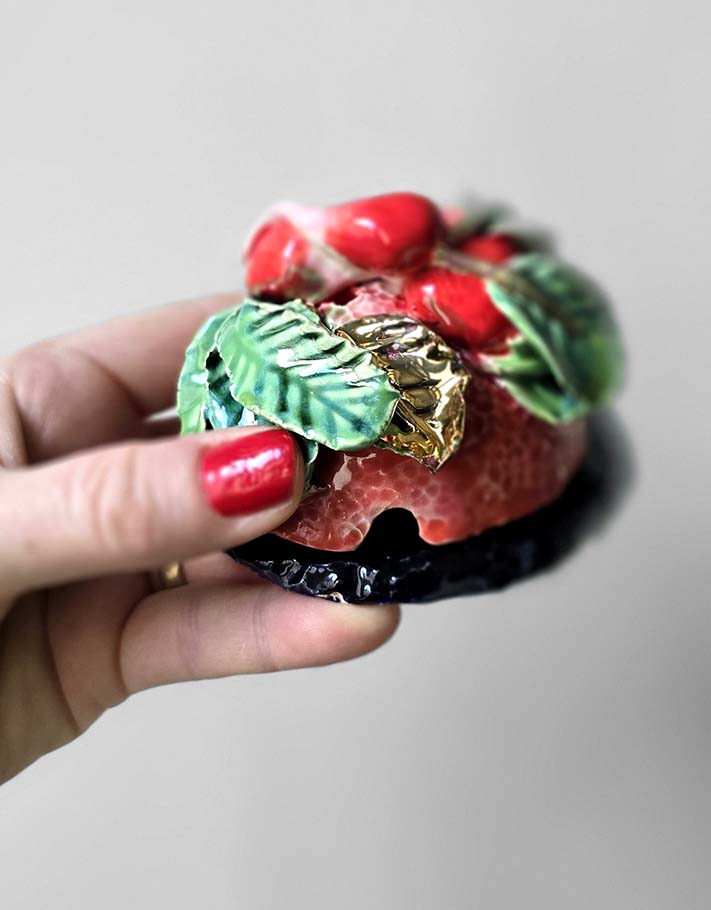 Porte encens Céramique Émaillée, Radis et Or - Pièce Unique Fait Main