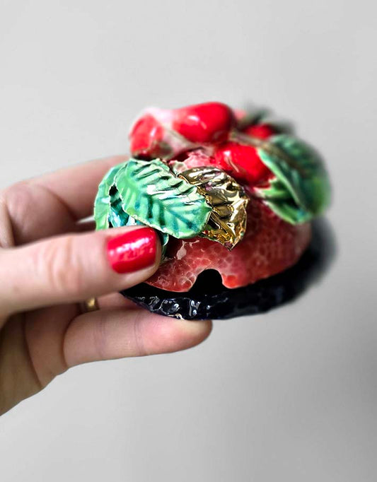 Porte encens Céramique Émaillée, Radis et Or - Pièce Unique Fait Main