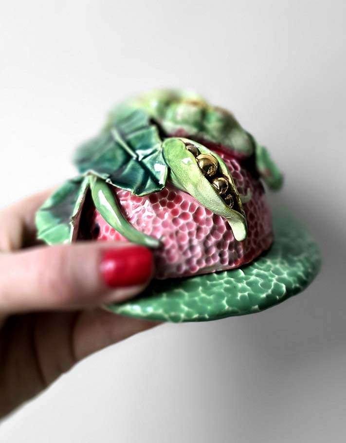 Porte encens Céramique Émaillée, Petits pois et Or - Pièce Unique Fait Main