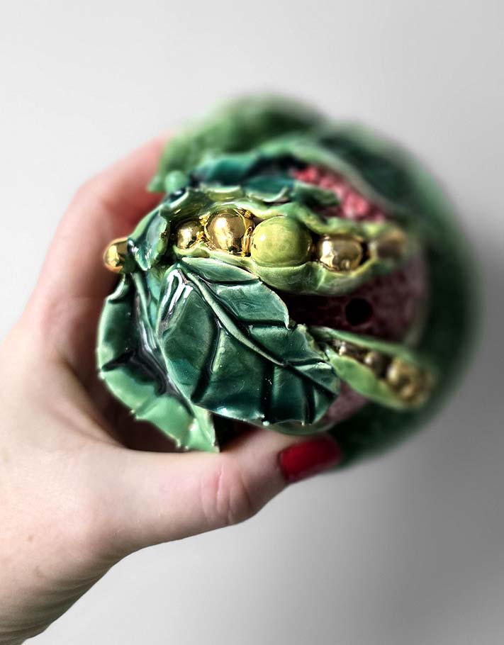 Porte encens Céramique Émaillée, Petits pois et Or - Pièce Unique Fait Main