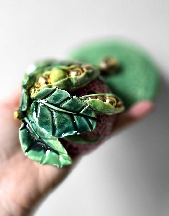 Porte encens Céramique Émaillée, Petits pois et Or - Pièce Unique Fait Main