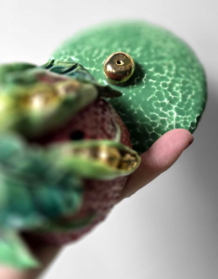 Porte encens Céramique Émaillée, Petits pois et Or - Pièce Unique Fait Main