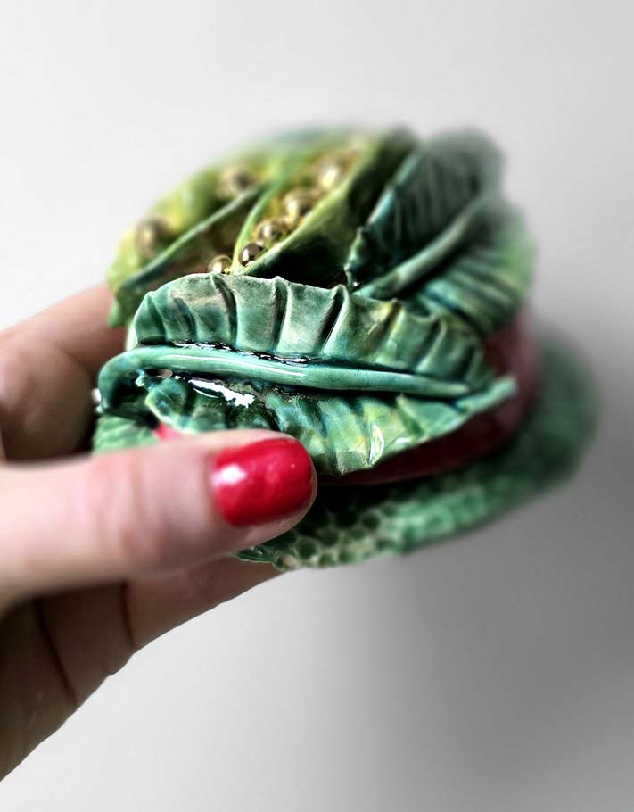 Porte encens Céramique Émaillée, Petits pois et Or - Pièce Unique Fait Main