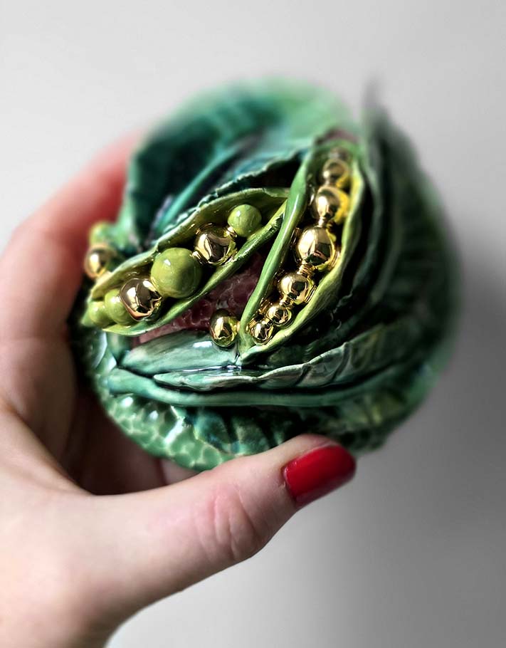 Porte encens Céramique Émaillée, Petits pois et Or - Pièce Unique Fait Main