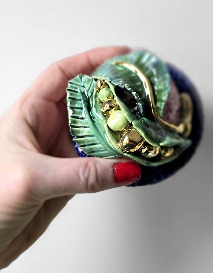 Porte encens Céramique Émaillée, Petits pois et Or - Pièce Unique Fait Main