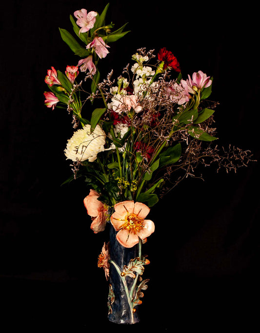 Enamelled earthenware vase gilded with fine 22-carat gold