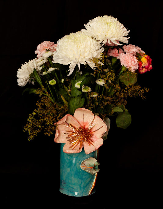 Enamelled earthenware vase gilded with fine 22-carat gold
