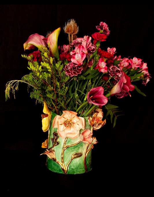 Enamelled earthenware vase gilded with fine 22-carat gold