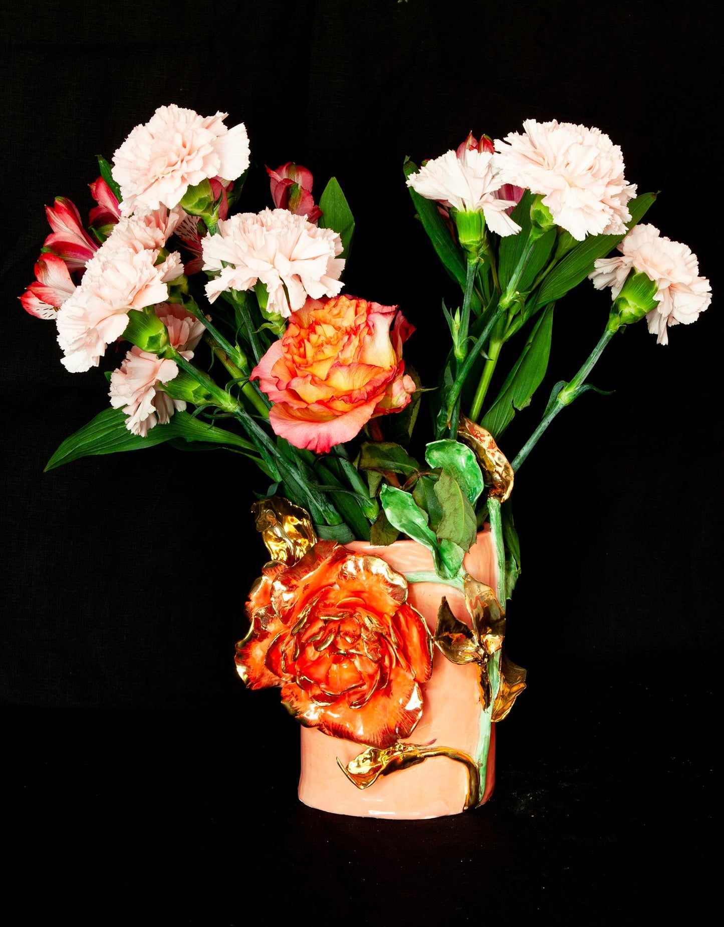 Enamelled earthenware vase gilded with fine 22-carat gold