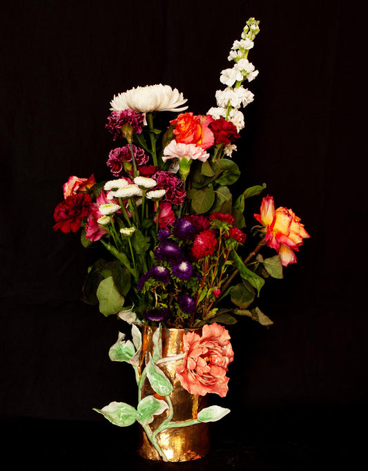 Enamelled earthenware vase gilded with fine 22-carat gold