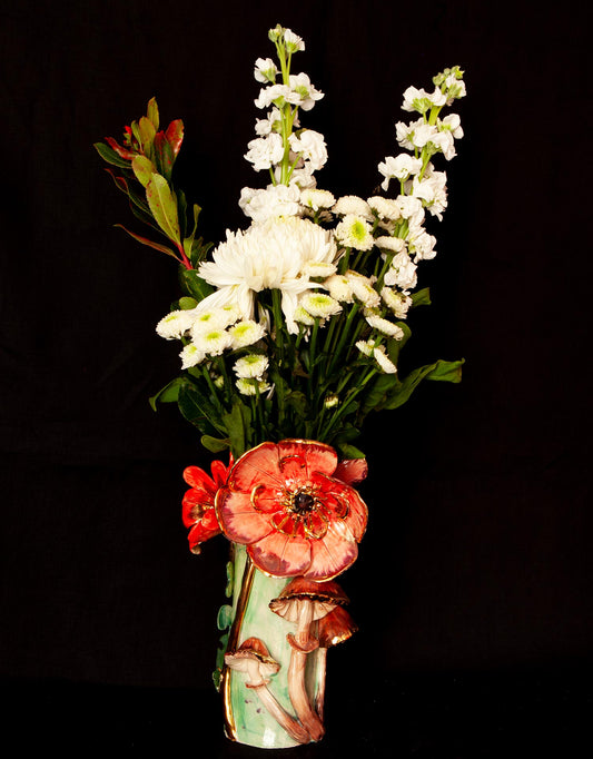 Enamelled earthenware vase gilded with fine 22-carat gold