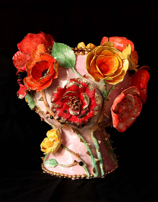 Enamelled earthenware vase gilded with fine 22-carat gold
