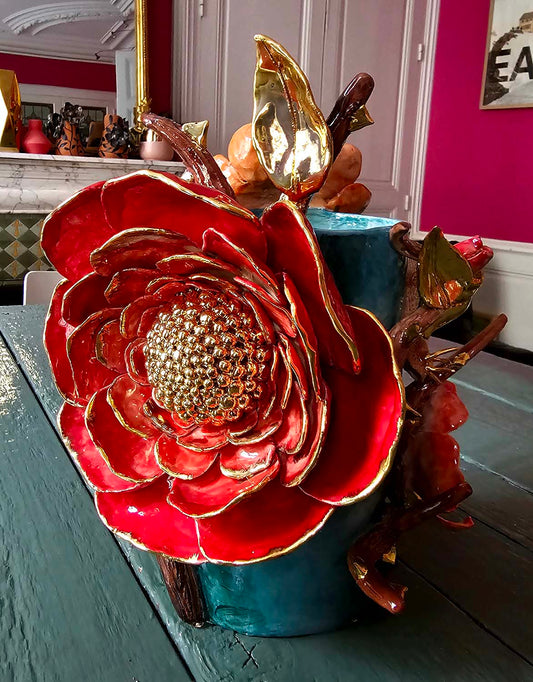 Enamelled earthenware vase gilded with fine 22-carat gold